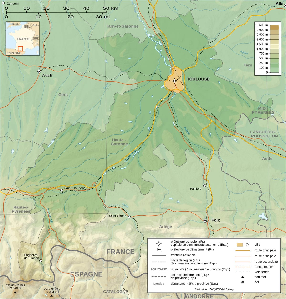 topografik pou drese kat nan Toulouse