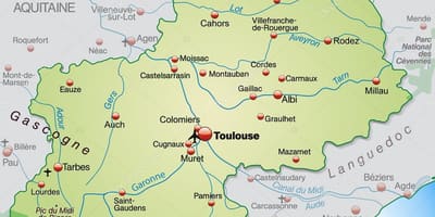 Toulouse rejyon kat jeyografik
